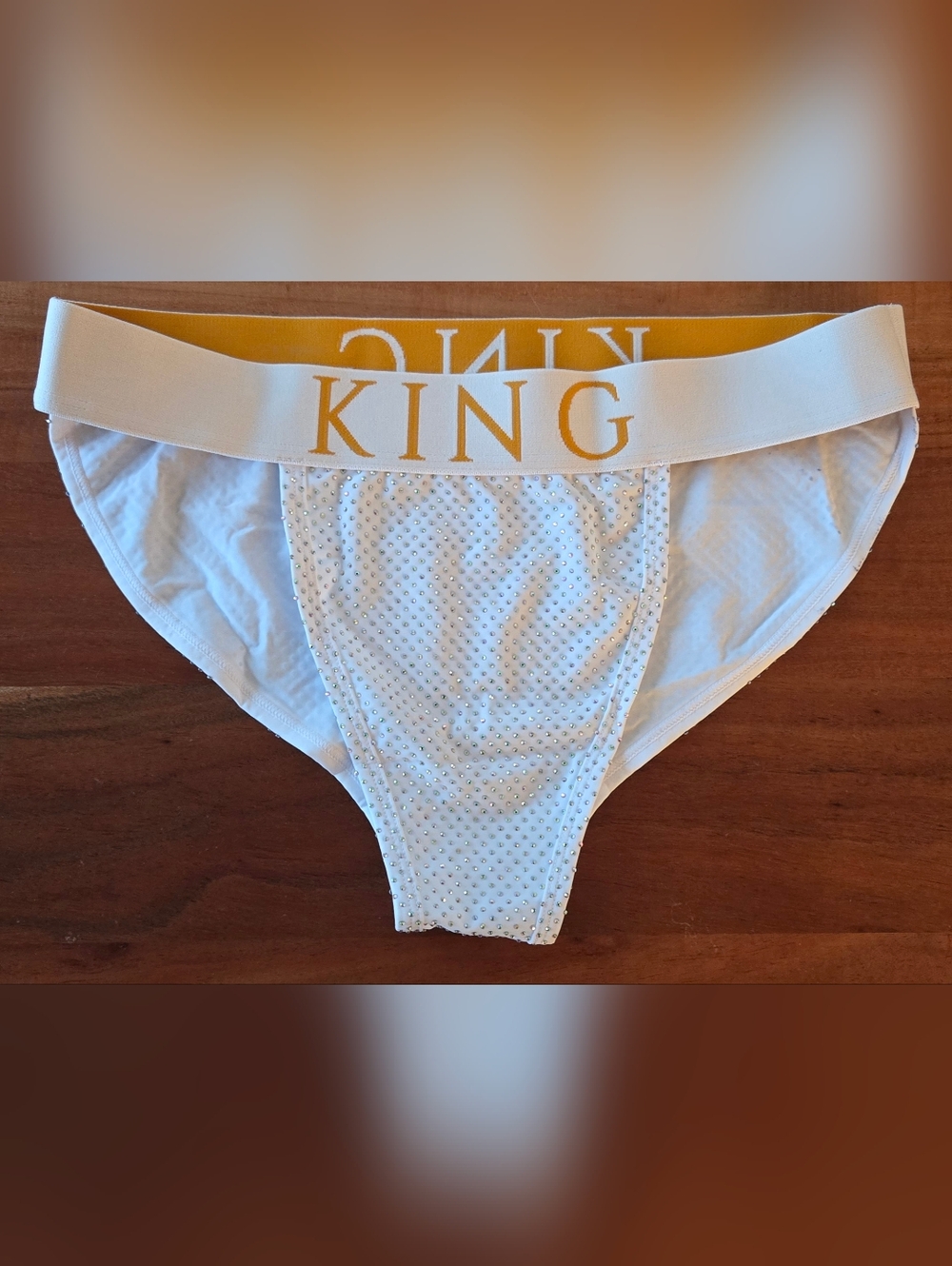 Men's White Micro-Mesh Brief with Gold Logo Waistband